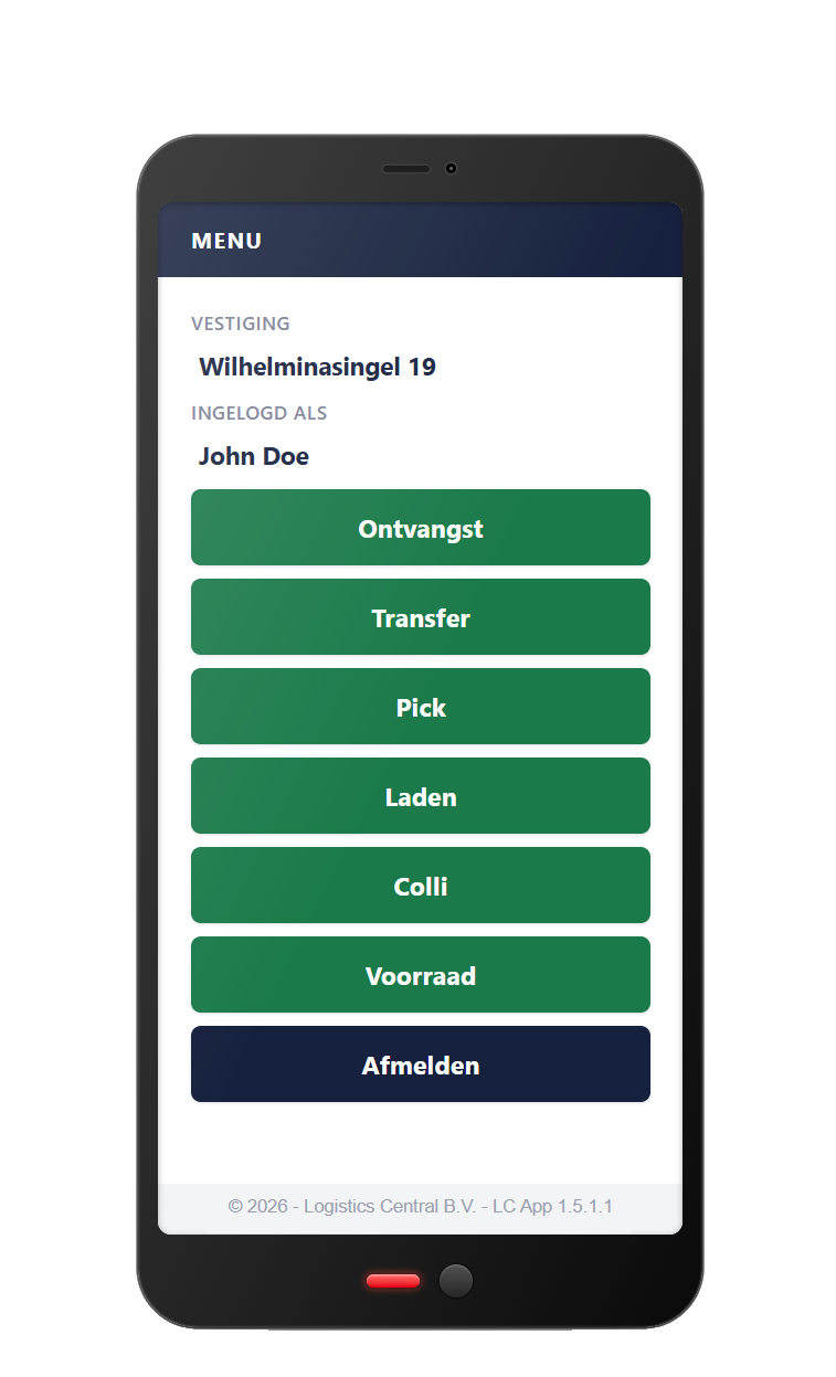 De Logistics Central Scan App op een handscanner