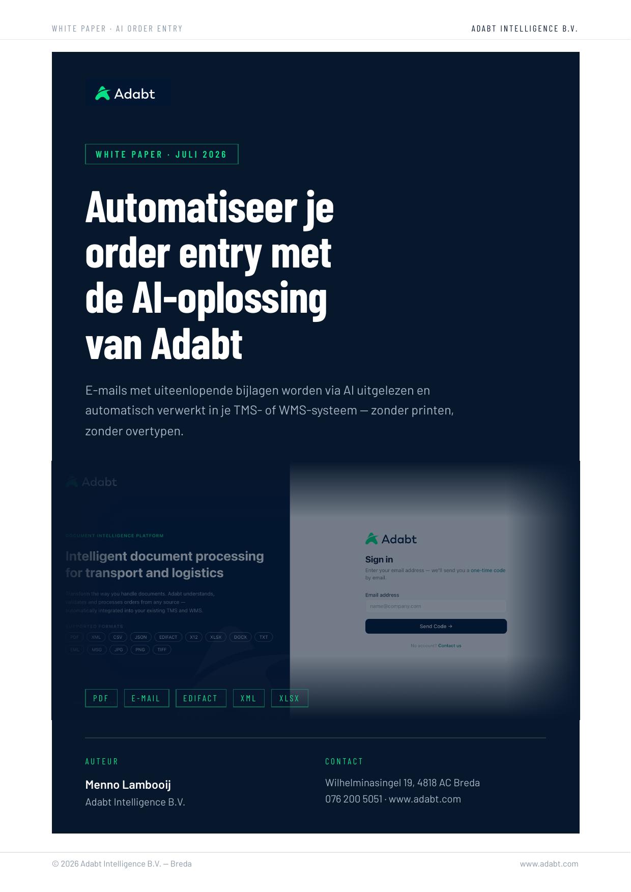 Cover Automatiseer je order entry met de AI-oplossing van Adabt